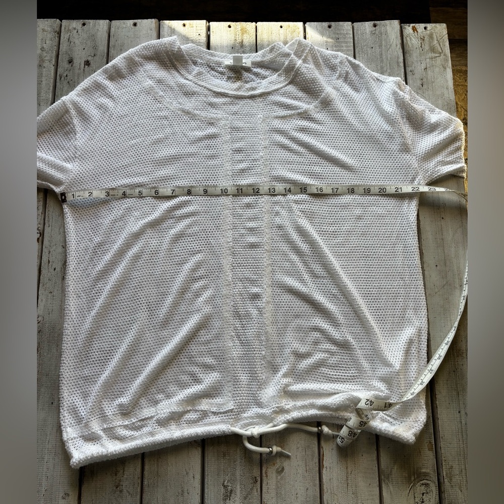 Tribal White Mesh Pullover Crewneck Tie-Hem Long Sleeve | Size L - Picture 4 of 11